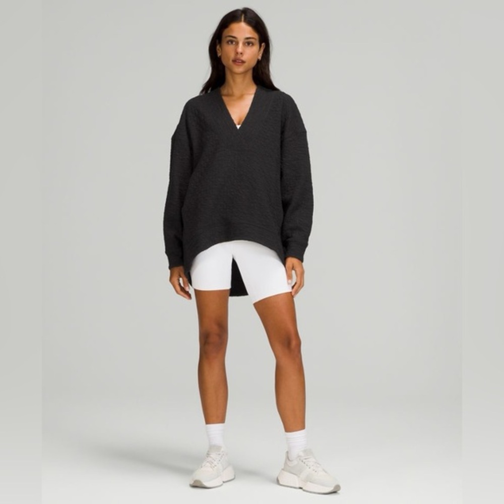 Lululemon Rippled V-Neck Pullover Black Size 10 Oversized Yoga Gym Workout Comfy